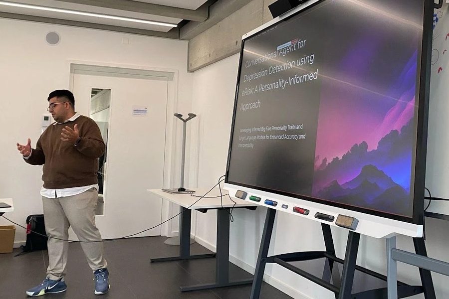 Daniel presenting his depression detection research
